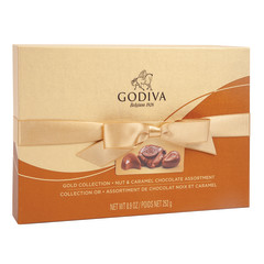 GODIVA CHOCOLATE NUT & CARAMEL ASSORTMENT 18 PC 8 OZ BOX