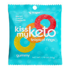 KISS MY KETO TROPICAL RING GUMMIES 1.76 OZ PEG BAG