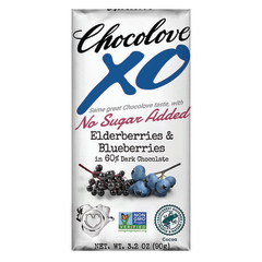 CHOCOLOVE XO NO SUGAR ADDED ELDERBERRIES & BLUEBERRIES 60% DARK 3.2 OZ BAR