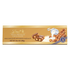 LINDT SWISS MILK CHOCOLATE HAZELNUT 10.6 OZ BAR