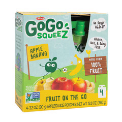 GOGO SQUEEZE APPLE BANANA APPLESAUCE ON THE GO 4 PACK 3.2 OZ BOX