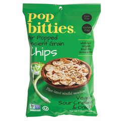 POP BITTIES VEGAN SOUR CREAM & ONION ANCIENT GRAIN CHIPS 4.5 OZ BAG