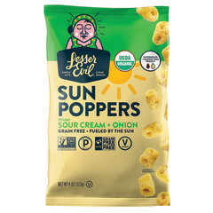 LESSER EVIL SOUR CREAM & ONION SUN POPPERS 4 OZ BAG