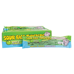 SOUR FACE TWISTERS BUBBLE GUM APPLE 2 OZ