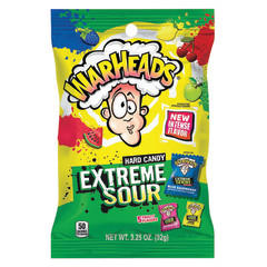 WARHEADS EXTREME SOUR HARD CANDY 3.25 OZ PEG BAG