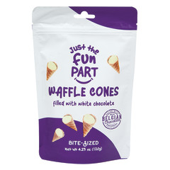 JUST THE FUN PART WHITE CHOCOLATE MINI WAFFLE CONES 4.23 OZ POUCH