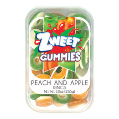 ZWEET GUMMY PEACH & APPLE RINGS 10 OZ TUB *SF DC ONLY*