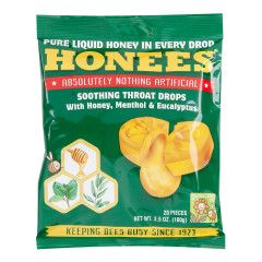 HONEES MENTHOL COUGH DROPS 20 PC PEG BAG