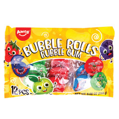 AMOS BUBBLE ROLLS GUM FUN SIZE 5.08 OZ BAG