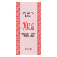 SCHARFFEN 70% CACAO DARK CHOCOLATE CHERRIES ALMONDS SEA SALT 3 OZ