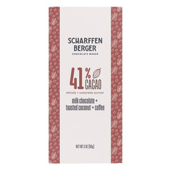 SCHARFFEN BERGER 41% CACAO MILK CHOCOLATE TOASTED COCONUT COFFEE 3 OZ BAR