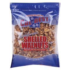 CAL-BEST SHELLED WALNUTS 16 OZ 24 PACK RESEALABLE SEE THROUGH BAG