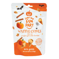 JUST THE FUN PART MINI WAFFLE CONES PUMPKIN WHITE CHOCOLATE 4.23 OZ PEG BAG