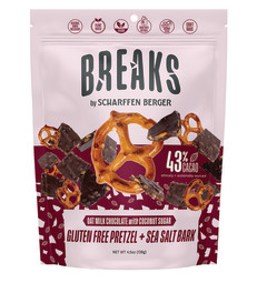 SCHARFFEN BERGER BREAKS 43% CACAO OAT MILK CHOCOLATE PRETZEL AND SEA SALT BARK 4.5 OZ BAG