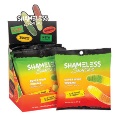 SHAMELESS SNACKS SUPER WILD WORMS GUMMY CANDY 1.08 OZ BAG