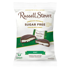 RUSSELL STOVER SUGAR FREE MINT PATTIES IN DARK CHOCOLATE CANDY 3 OZ PEG BAG