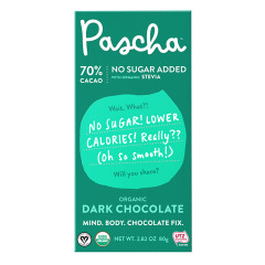 PASCHA DARK CHOCOLATE BAR ORGANIC NO SUGAR ADDED WITH STEVIA 70% CACAO 2.82 OZ-10CT-4/CS