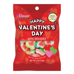 CLEVER CANDY HAPPY VALENTINES DAY GUMMY HEARTS 4 OZ PEG BAG