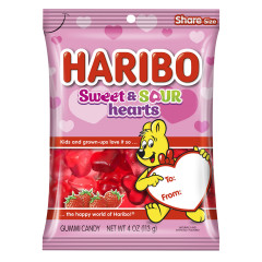 HARIBO SWEET & SOUR HEARTS 4 OZ PEG BAG