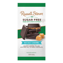 RUSSELL STOVER SUGAR FREE DARK CHOCOLATE SEA SALT CARAMEL 3 OZ BAR