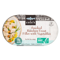 COLE’S RAINBOW TROUT FILLET SMOKED WITH VEGETABLES 5.6 OZ TIN