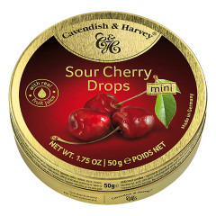 CAVENDISH & HARVEY SOUR CHERRY DROPS 1.75 OZ TIN