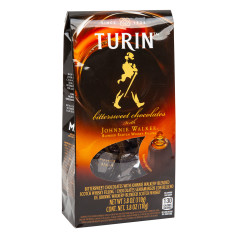 TURIN BITTERSWEET CHOCOLATE JOHNNIE WALKER BLENDED SCOTCH WHISKEY FILLED 3.8 OZ GABLE BOX