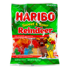 HARIBO SWEET & SOUR REINDEER 4 OZ PEG BAG