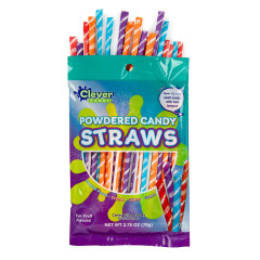 CLEVER CANDY ASSORTED POWDERED CANDY STRAWS 2.75 OZ PEG BAG