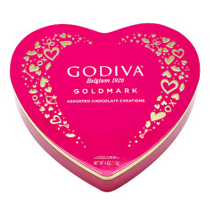 GODIVA GOLDMARK 14 PIECE ASSORTED HEART SHAPED TIN