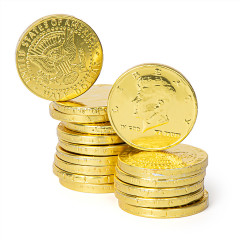 CLEVER CANDY GOLD FOIL CHOCOLATEY CANDY KENNEDY COINS 1.5"
