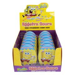 SPONGEBOB SQUAREPANTS BOSTON AMERICA SOUR STRAWBERRY EGGSTRA SOURS 1.2 OZ TIN