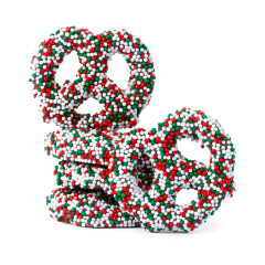 NASSAU CANDY MINI MILK CHOCOLATEY COATED CHRISTMAS NONPAREIL PRETZELS