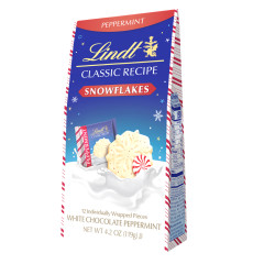 LINDT WHITE CHOCOLATE PEPPERMINT SNOWFLAKES 4.2 OZ BAG