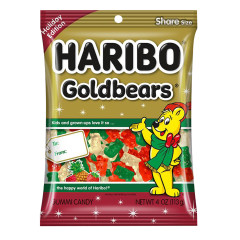 HARIBO CHRISTMAS GOLDBEARS GUMMI CANDY 4 OZ PEG BAG