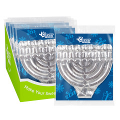 CLEVER CANDY SILVER FOILED SOLID MILK CHOCOLATE MENORAH3 OZ