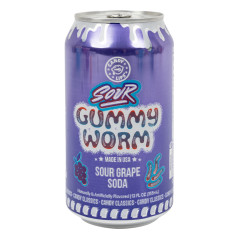 CANDY LIPS SOUR GUMMY WORM SOUR GRAPE SODA 12 OZ CAN
