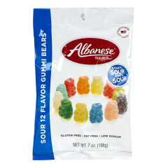 ALBANESE 12 FLAVOR SOUR GUMMI BEARS 7 OZ PEG BAG *SF DC ONLY*