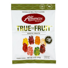ALBANESE TRUE TO FRUIT EXOTIC FRUITS GUMMIES 5 OZ PEG BAG *SF DC ONLY*