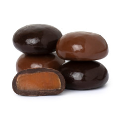 MILK AND DARK CHOCOLATE ASSORTED PANNED SEA SALT CARAMELS