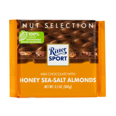 RITTER SPORT MILK CHOCOLATE WITH HONEY SALT ALMONDS 3.5 OZ BAR