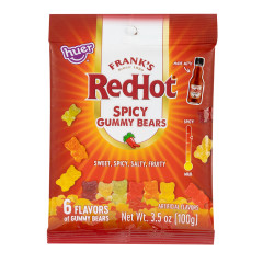 FRANK’S REDHOT SPICY GUMMY BEARS 3.5 OZ PEG BAG