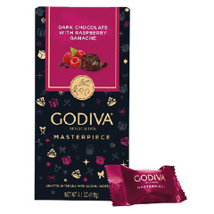 GODIVA MASTERPIECE DARK CHOCOLATE WITH RASPBERRY GANACHE 6.9 OZ BAG