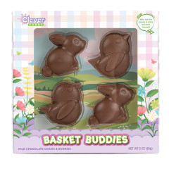 CLEVER CANDY BASKET BUDDIES 4 PC MILK CHOCOLATE BUNNY AND CHICK 2 OZ BOX