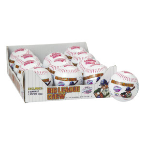 Big League Chew Baseballs | Gumball Filled Baseballs With Stickers | 12  Count Display Box