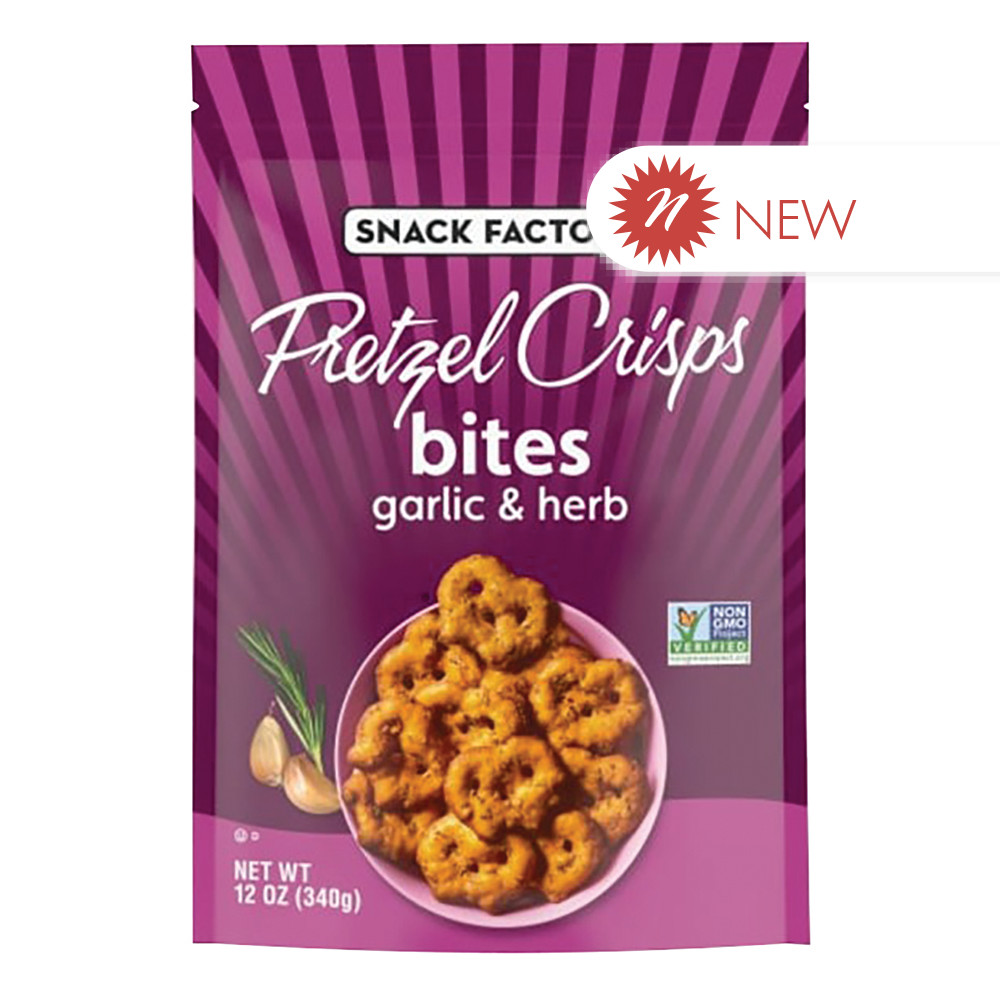 Pretzel Crisps Bites Garlic & Herb 12 oz Bag Nassau Candy