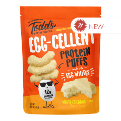 TODD’S EGG-CELLENT PROTEIN PUFFS WHITE CHEDDAR 2.5 OZ BAG