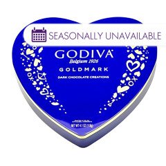 GODIVA GOLDMARK 14 PIECE ASSORTED DARK CHOCOLATE HEART SHAPED TIN