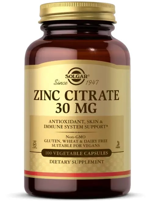 Solgar_Zinc_Citrate,_Zinek_citrát,_30_mg,_100_rostlinných_kapslí