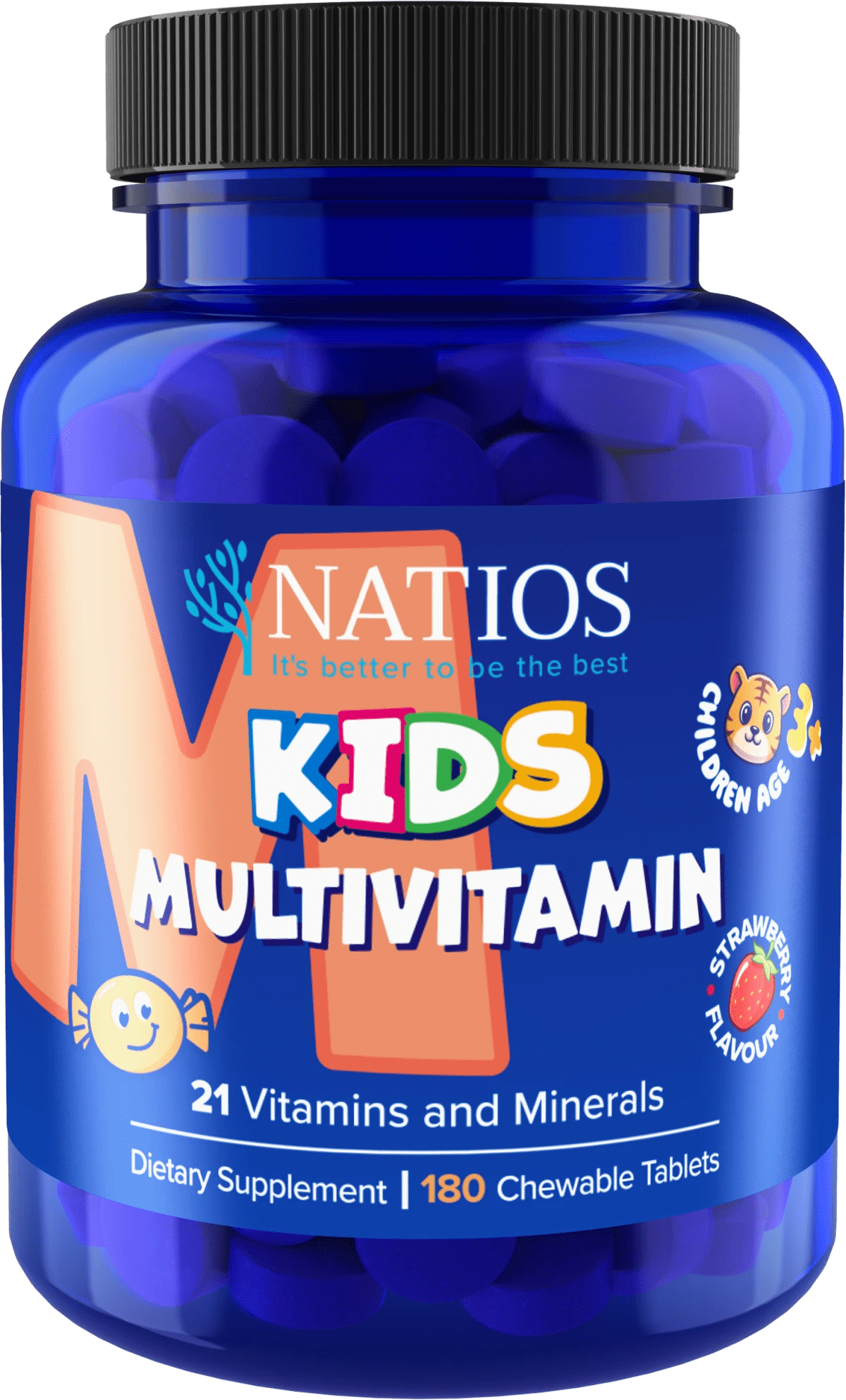 NATIOS_Kids_Multivitamin,_21_vitamínů_a_minerálů,_180_jahodových_cucacích_tabletek